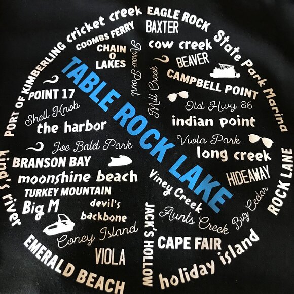 Upcycled Table Rock Lake Hoodie L: TRL Landmarks Marinas Graphic Sweatshirt - Picture 10 of 12